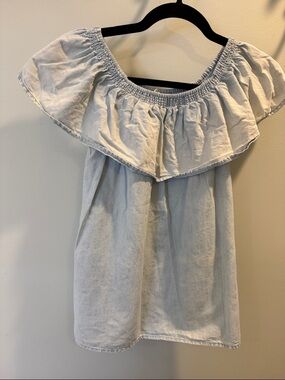 Soft Joie Light Blue Off-Shoulder Ruffle Top